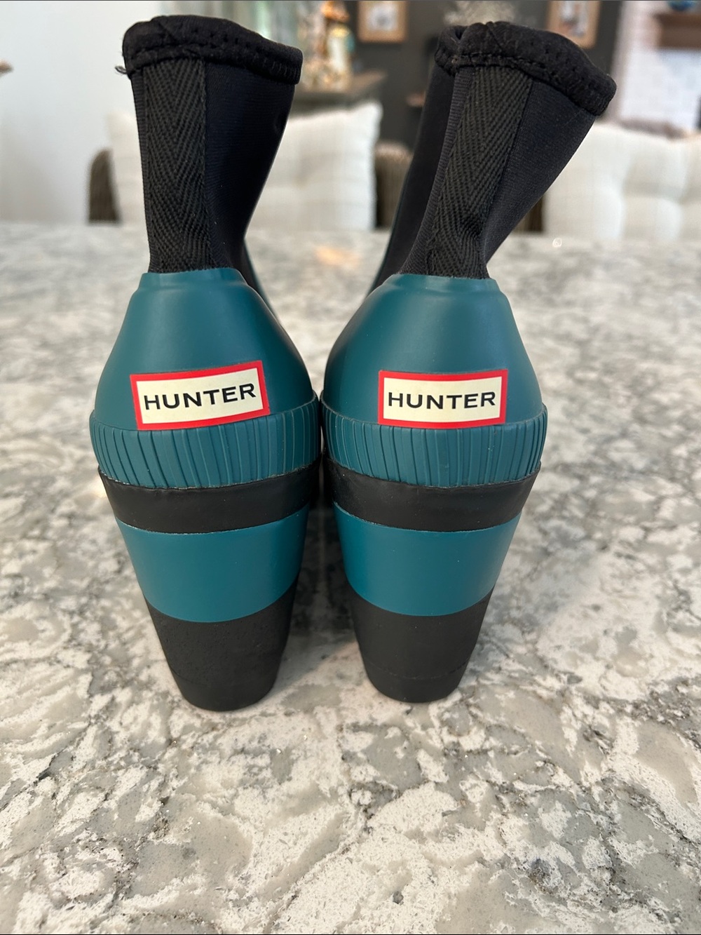 Hunter Teal Neoprene-Trim Heeled Chelsea Boots - Picture 4 of 8